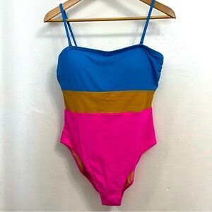 J.Crew Color-Blocked Bandeau Tank Fuchsia Multi Swimsuit Sz 10